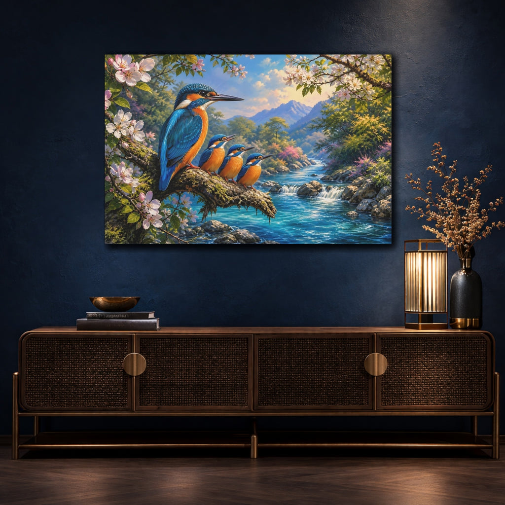 Mockup 4. Nature Kingfishers Vibrant Kingfishers shown as canvas print