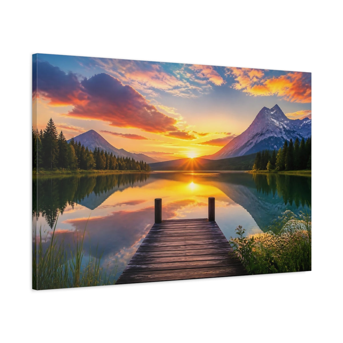 Main Mockup. Nature Lake Sunset Golden Sunset Lake shown as stretched canvas wall art