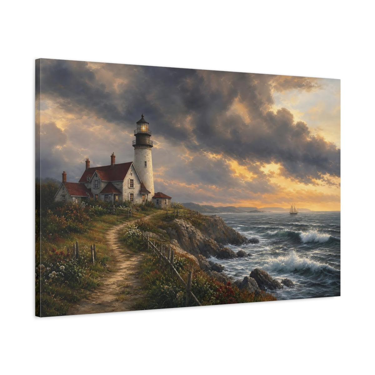 Main Mockup. Nature Lighthouse Coastal Lighthouse shown as stretched canvas wall art