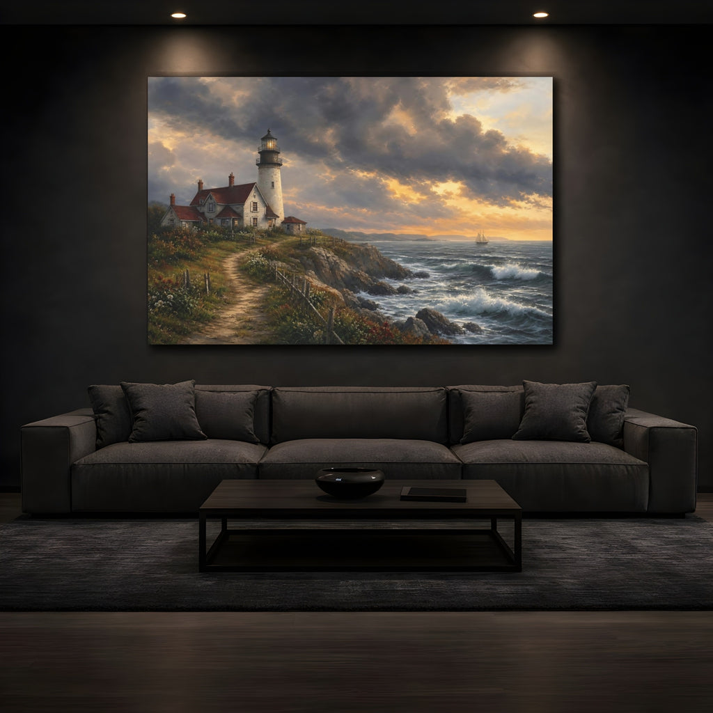 Mockup 3. Nature Lighthouse Coastal Lighthouse shown as stretched canvas wall art