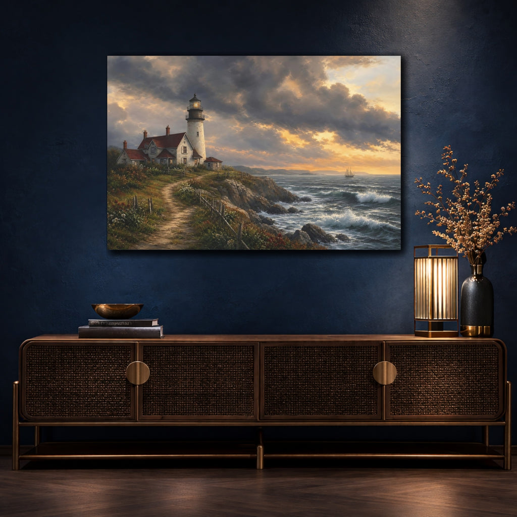Mockup 4. Nature Lighthouse Coastal Lighthouse shown as stretched canvas wall art