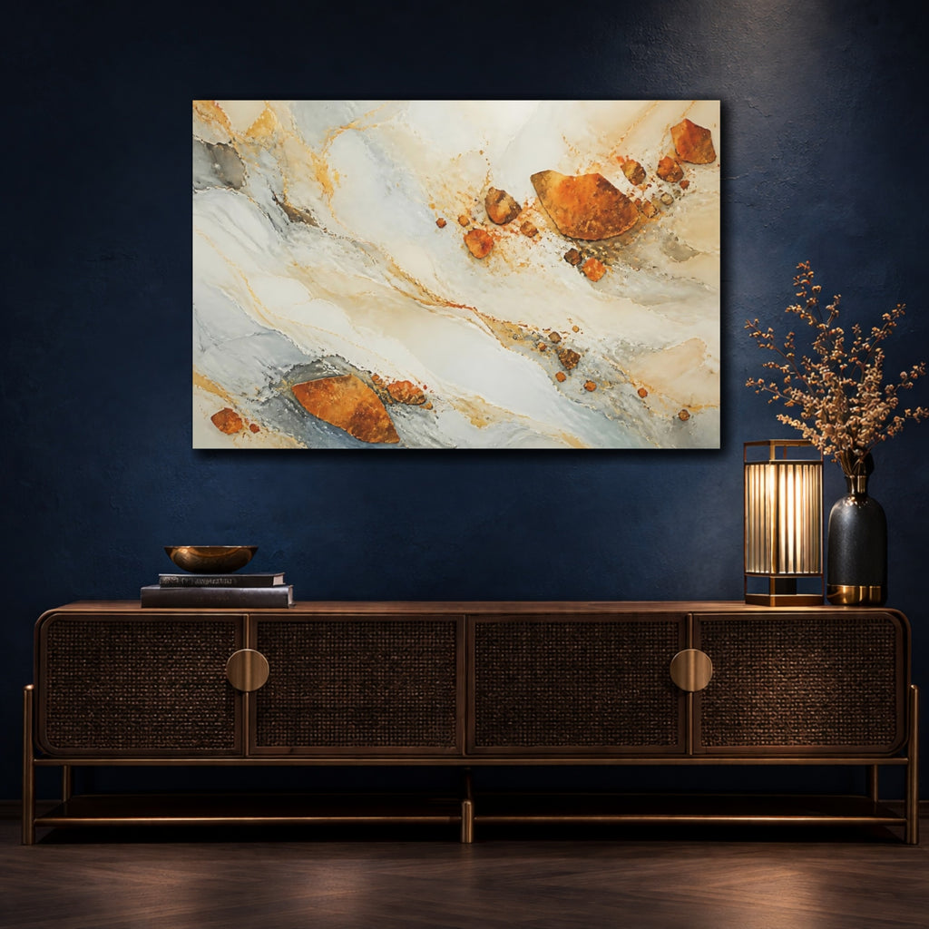 Mockup 4. Nature Mineral Veins Gold And Gray Abstract shown as stretched canvas wall art