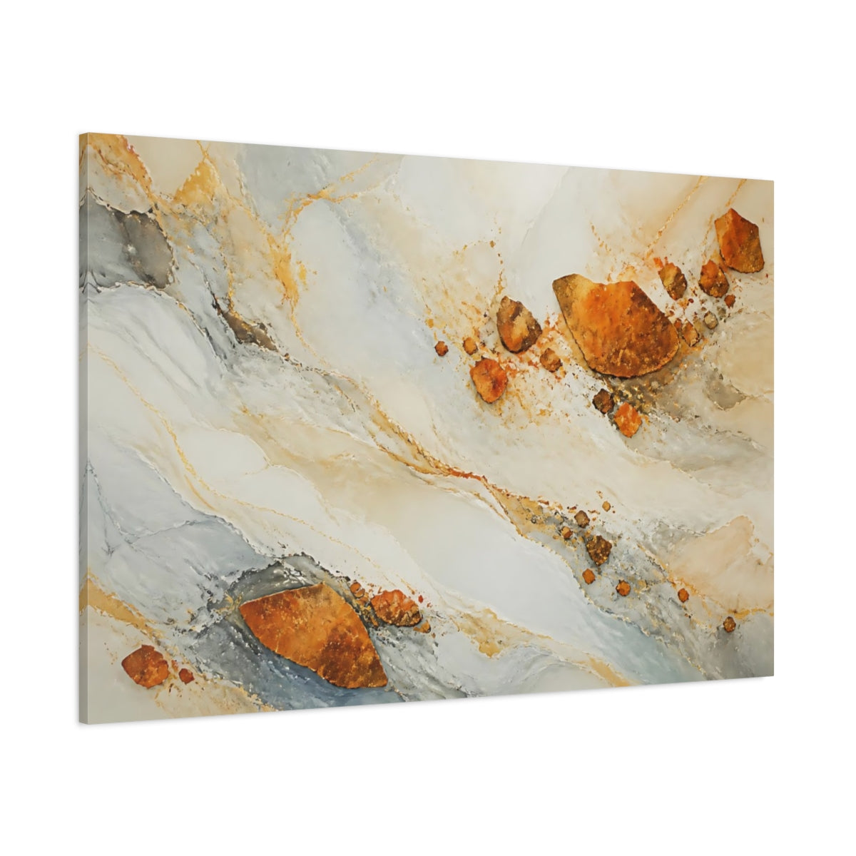 Side Mockup 1. Nature Mineral Veins Gold And Gray Abstract shown as stretched canvas wall art