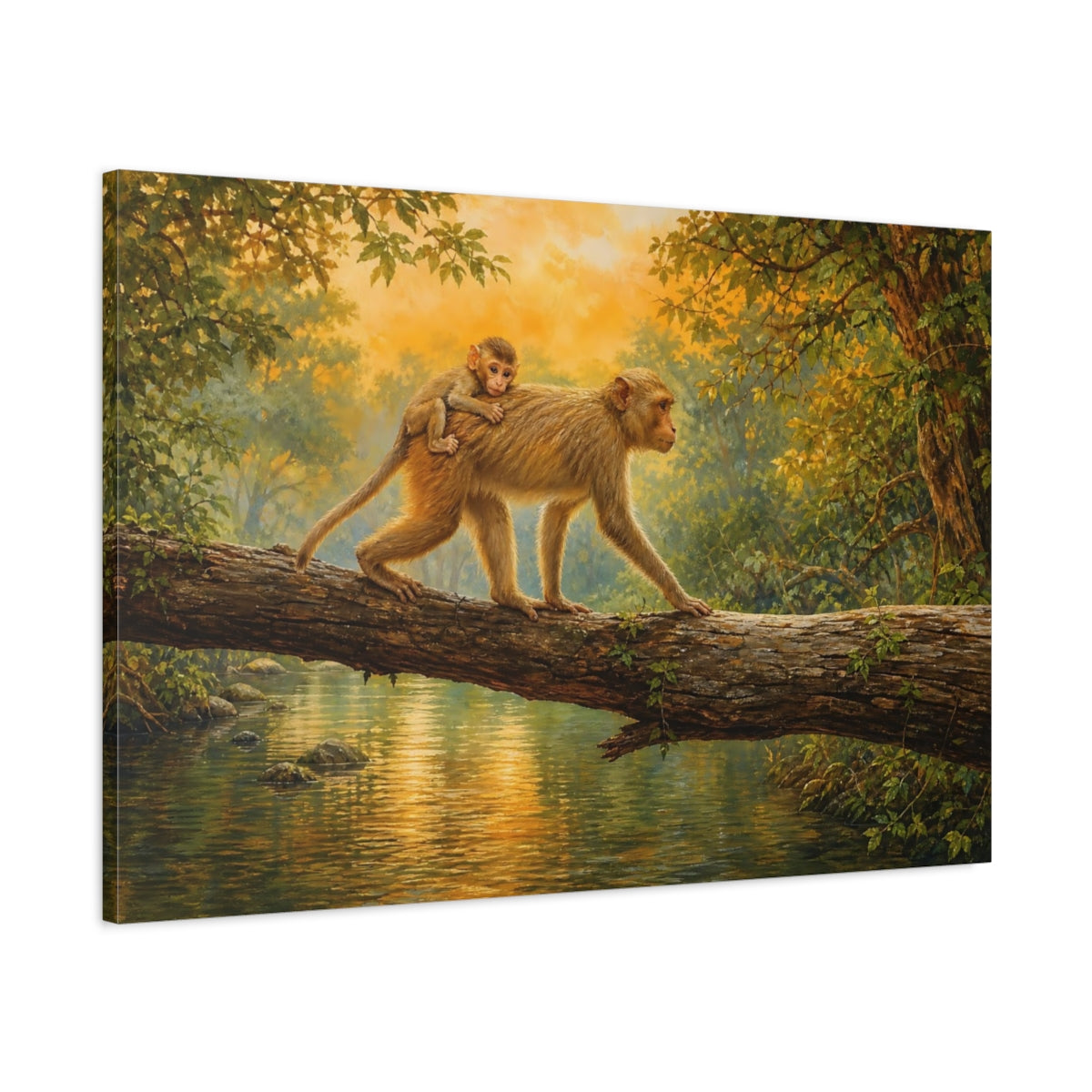 Main Mockup. Nature Monkeys Golden Forest shown as canvas print