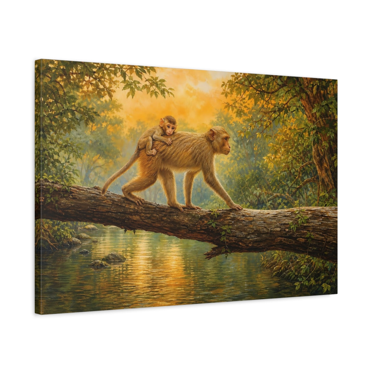Side Mockup 2. Nature Monkeys Golden Forest shown as canvas print