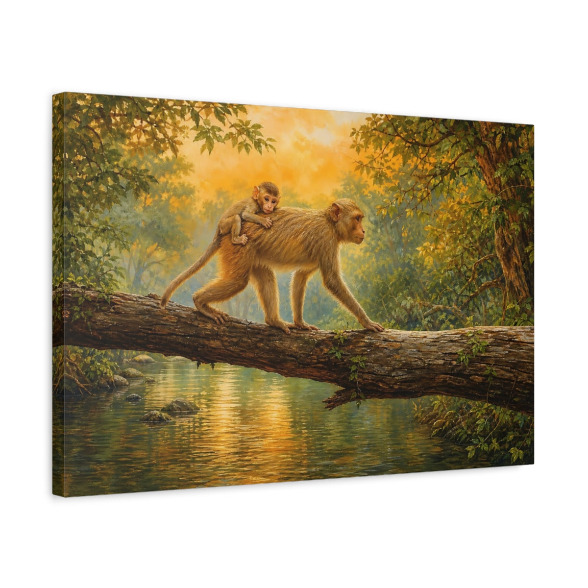 Side Mockup 3. Nature Monkeys Golden Forest shown as canvas print