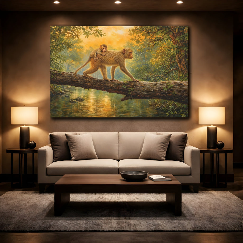 Mockup 2. Nature Monkeys Golden Forest shown as canvas print