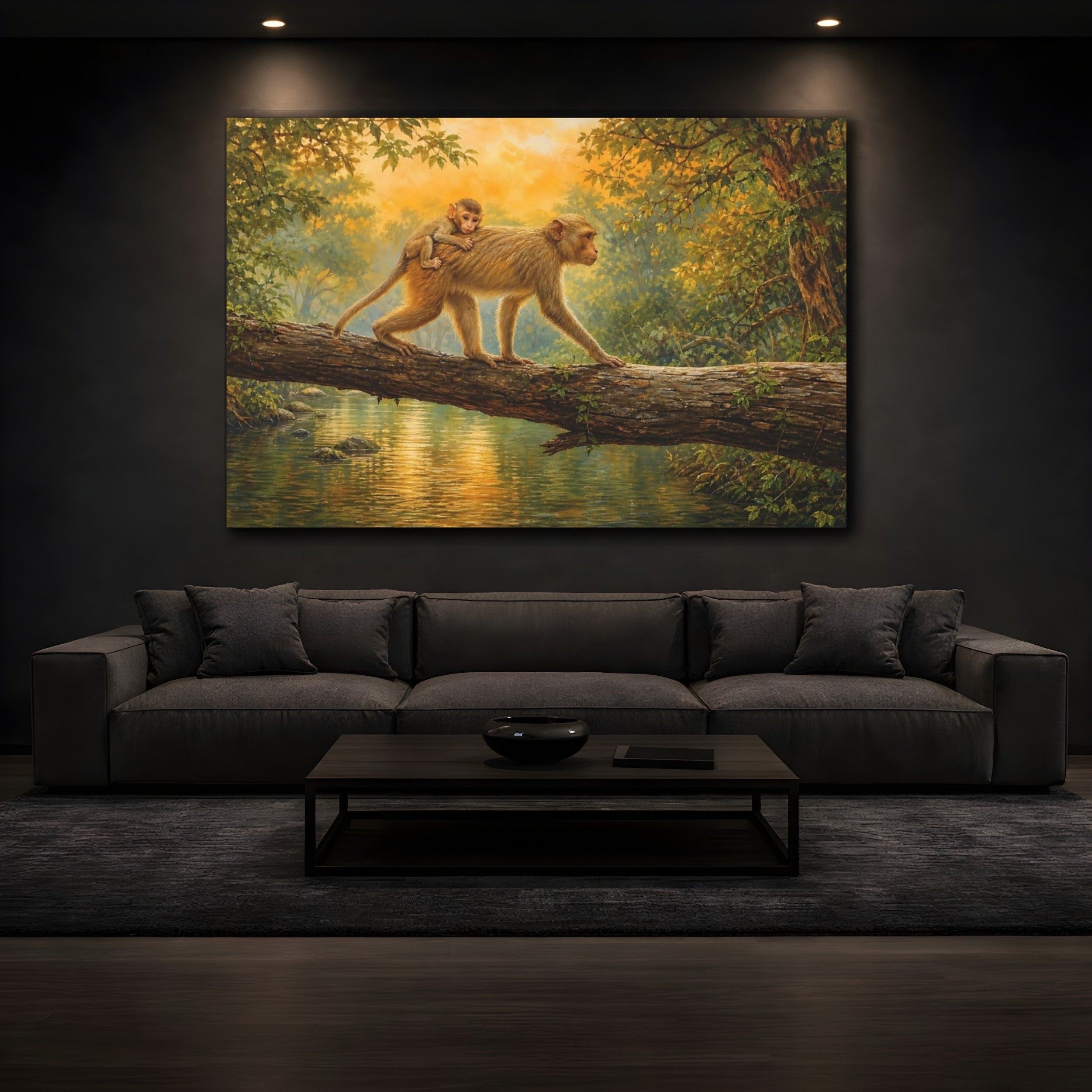 Mockup 3. Nature Monkeys Golden Forest shown as canvas print