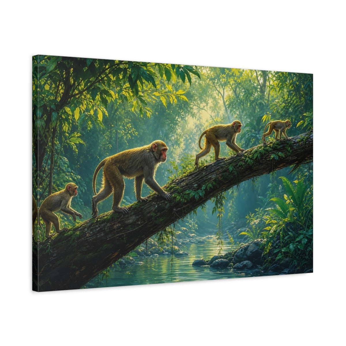 Side Mockup 2. Nature Monkeys Green Jungle Monkeys shown as stretched canvas wall art
