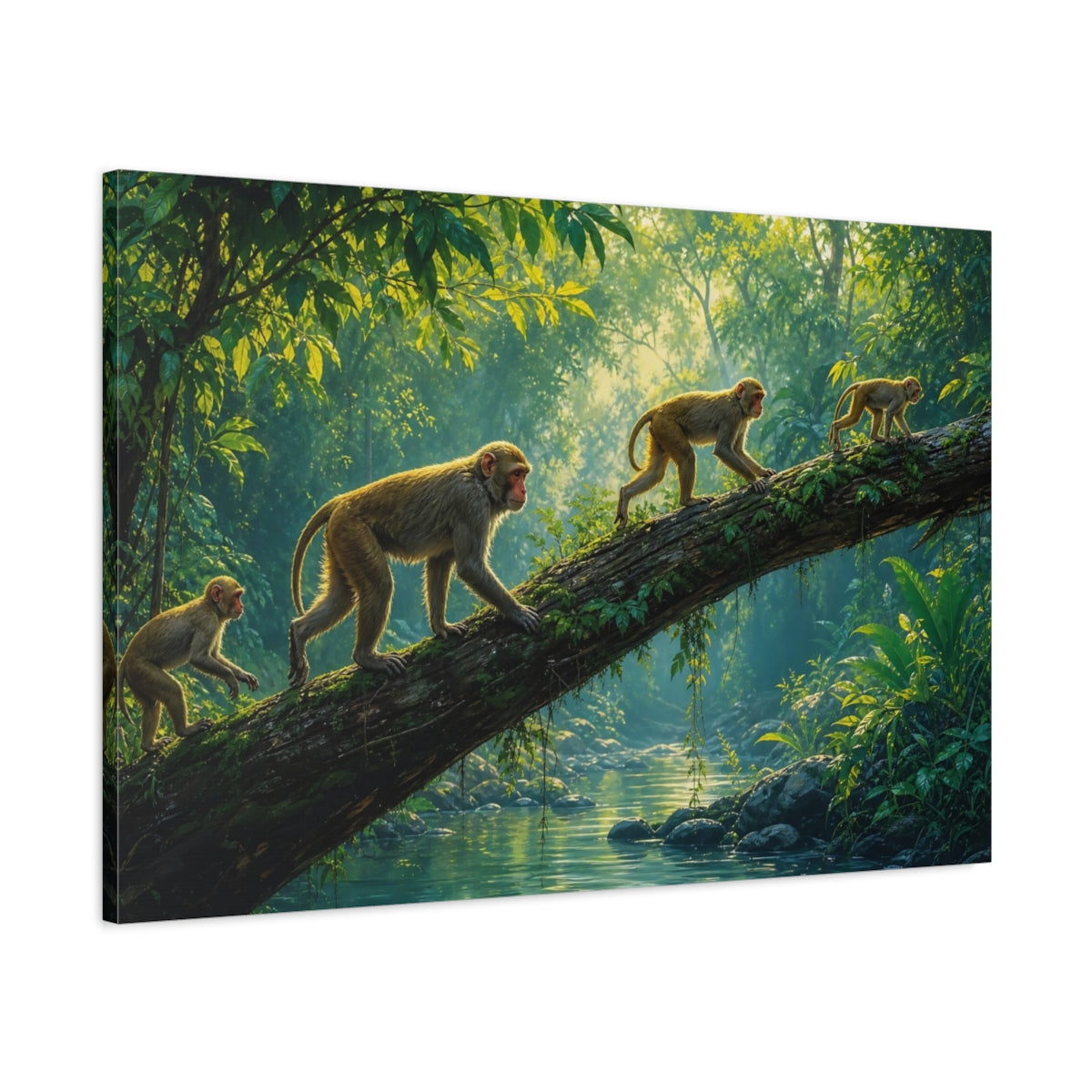 Main Mockup. Nature Monkeys Green Jungle Monkeys shown as stretched canvas wall art