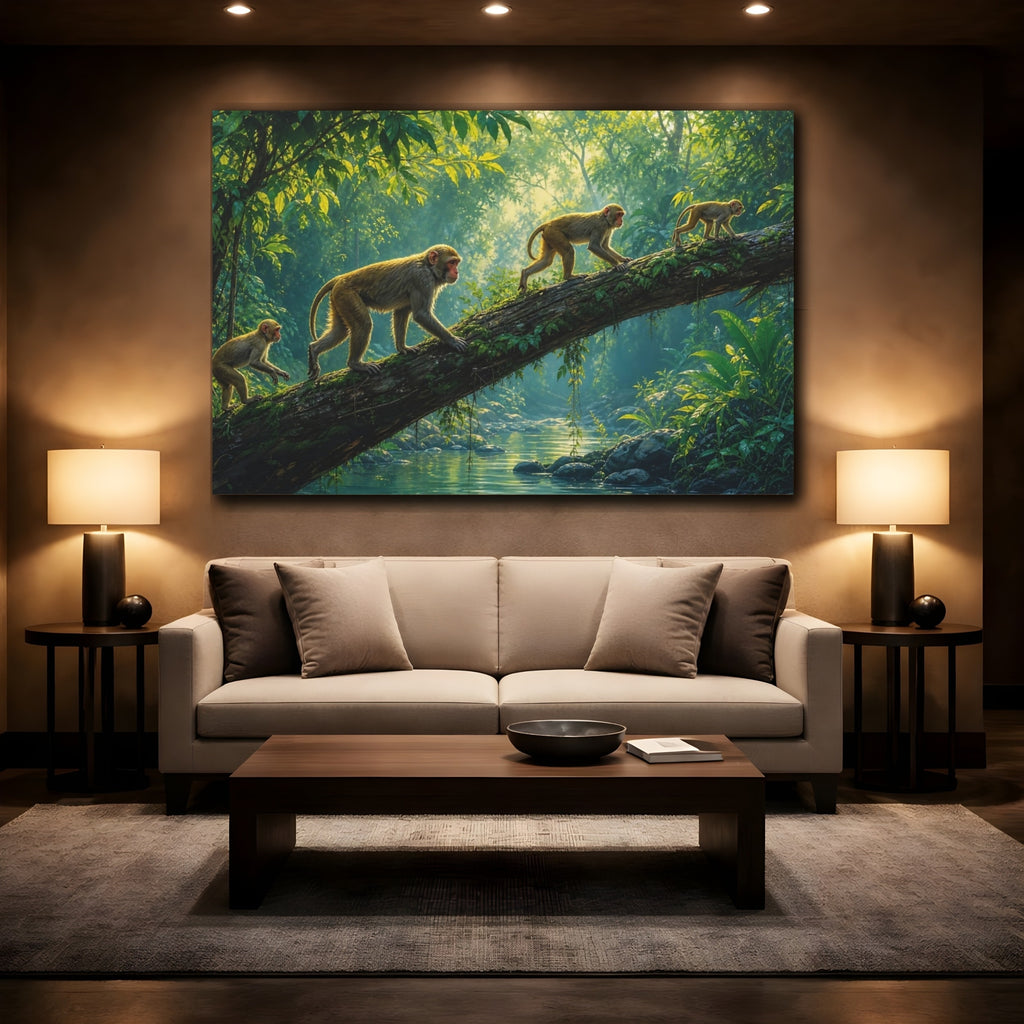 Mockup 2. Nature Monkeys Green Jungle Monkeys shown as stretched canvas wall art