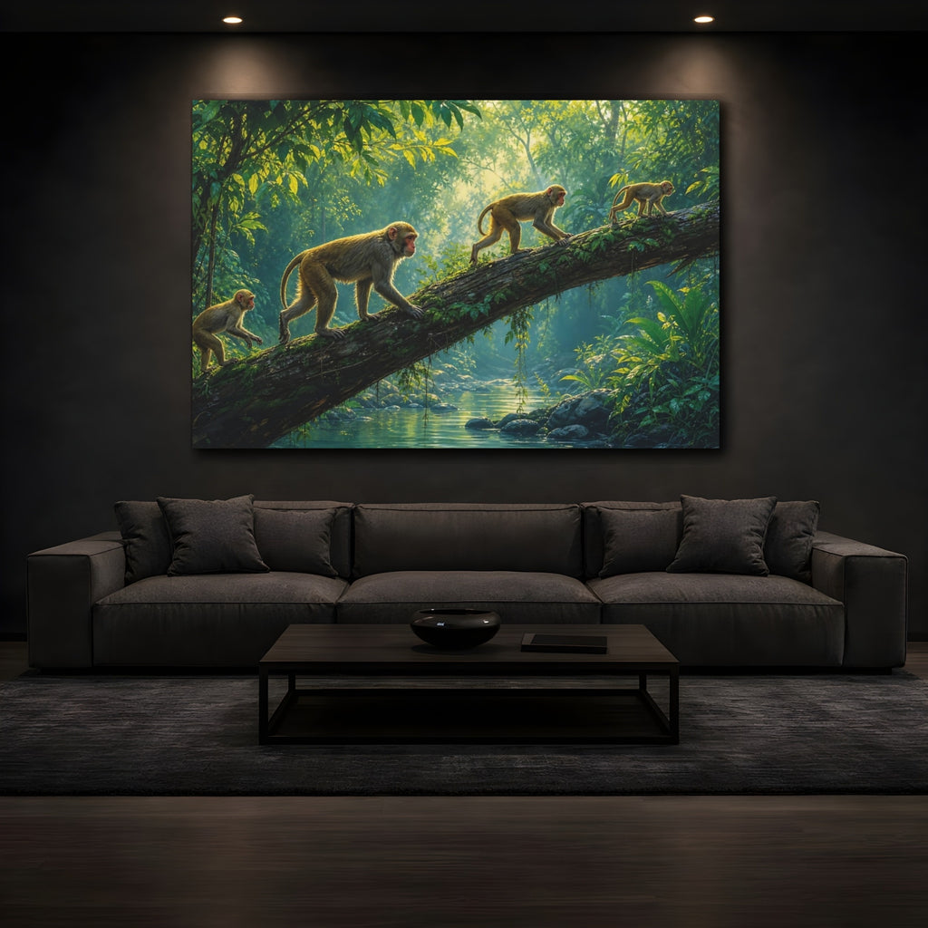 Mockup 3. Nature Monkeys Green Jungle Monkeys shown as stretched canvas wall art