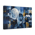Side Mockup 4. Nature Moon Blue Gold Abstract shown as stretched canvas wall art