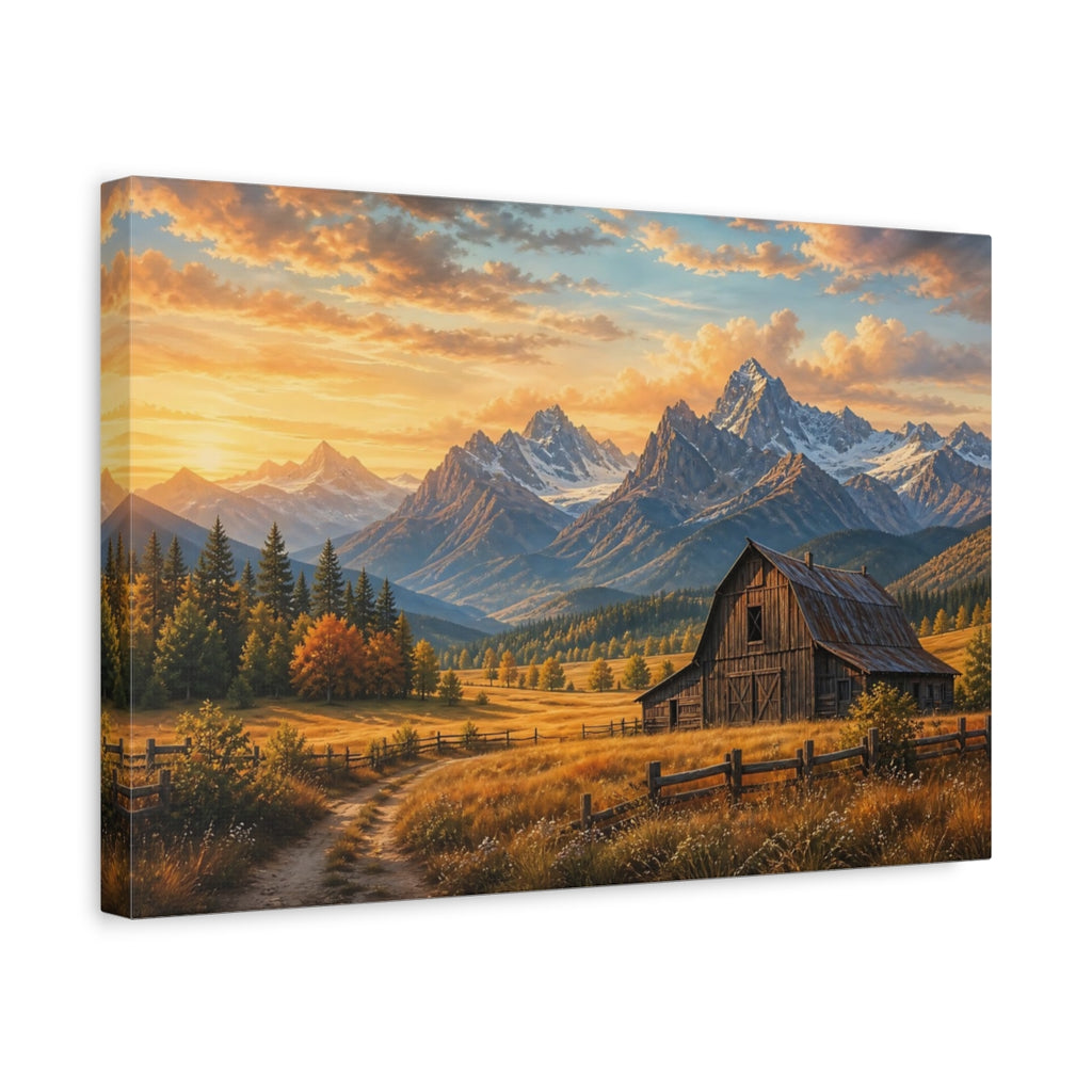Side Mockup 4. Nature Mountain Barn Golden Mountain Barn shown as canvas print