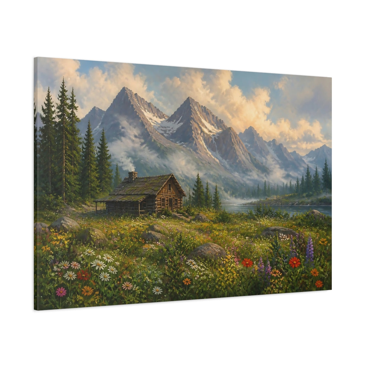 Side Mockup 1. Nature Mountain Cabin Mountain Cabin Landscape shown as canvas print