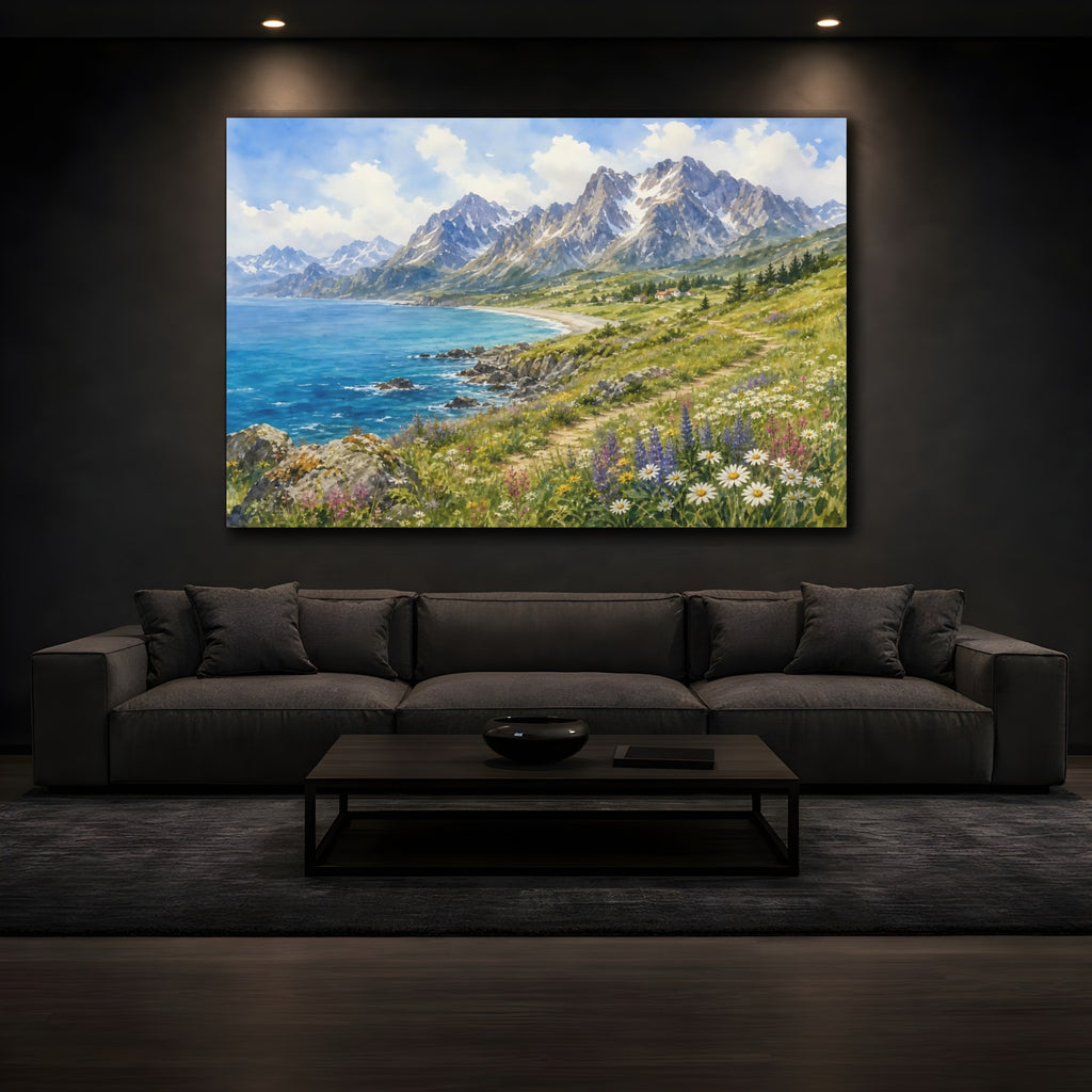 Mockup 3. Nature Mountain Coast Mountain Coast shown as stretched canvas wall art