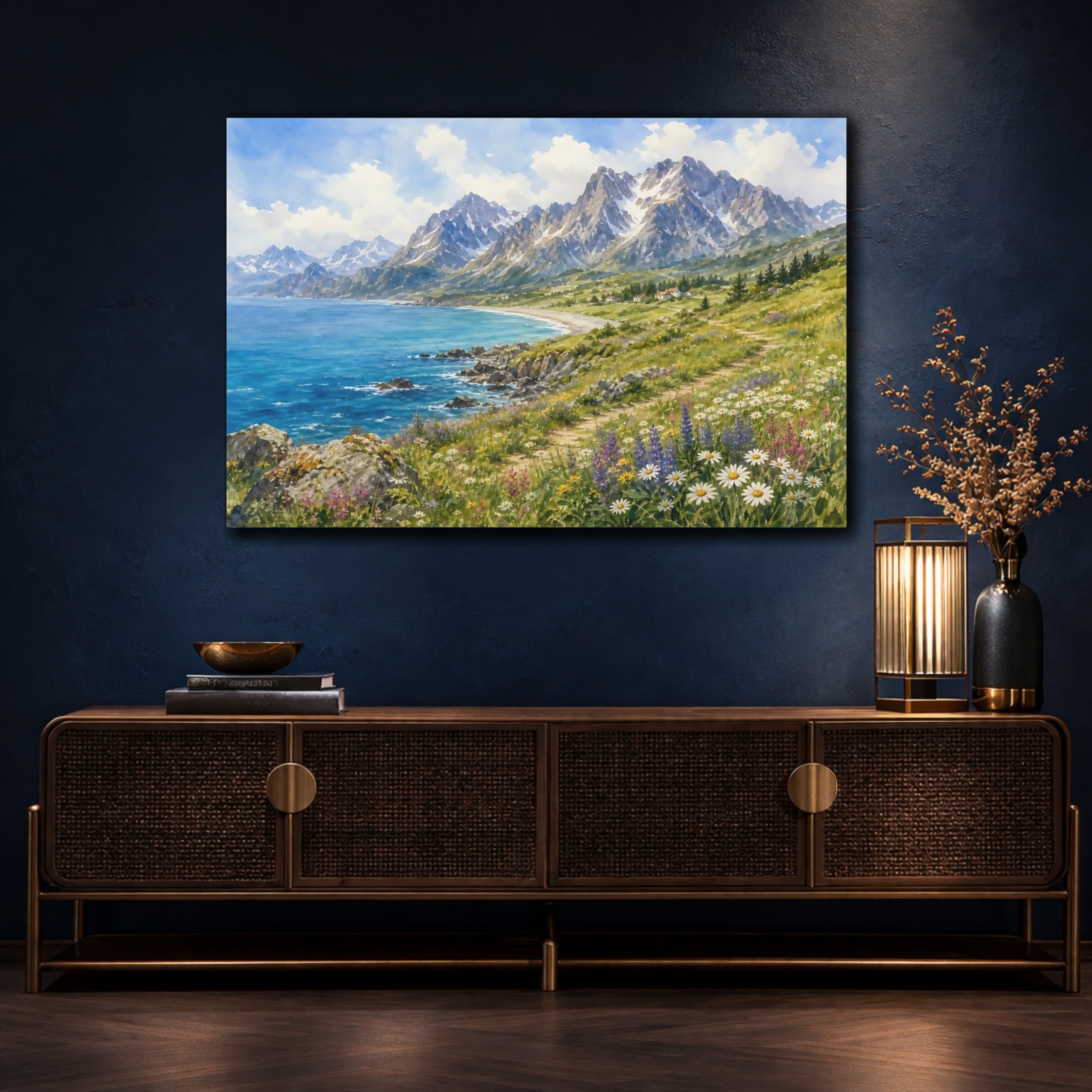 Mockup 4. Nature Mountain Coast Mountain Coast shown as stretched canvas wall art