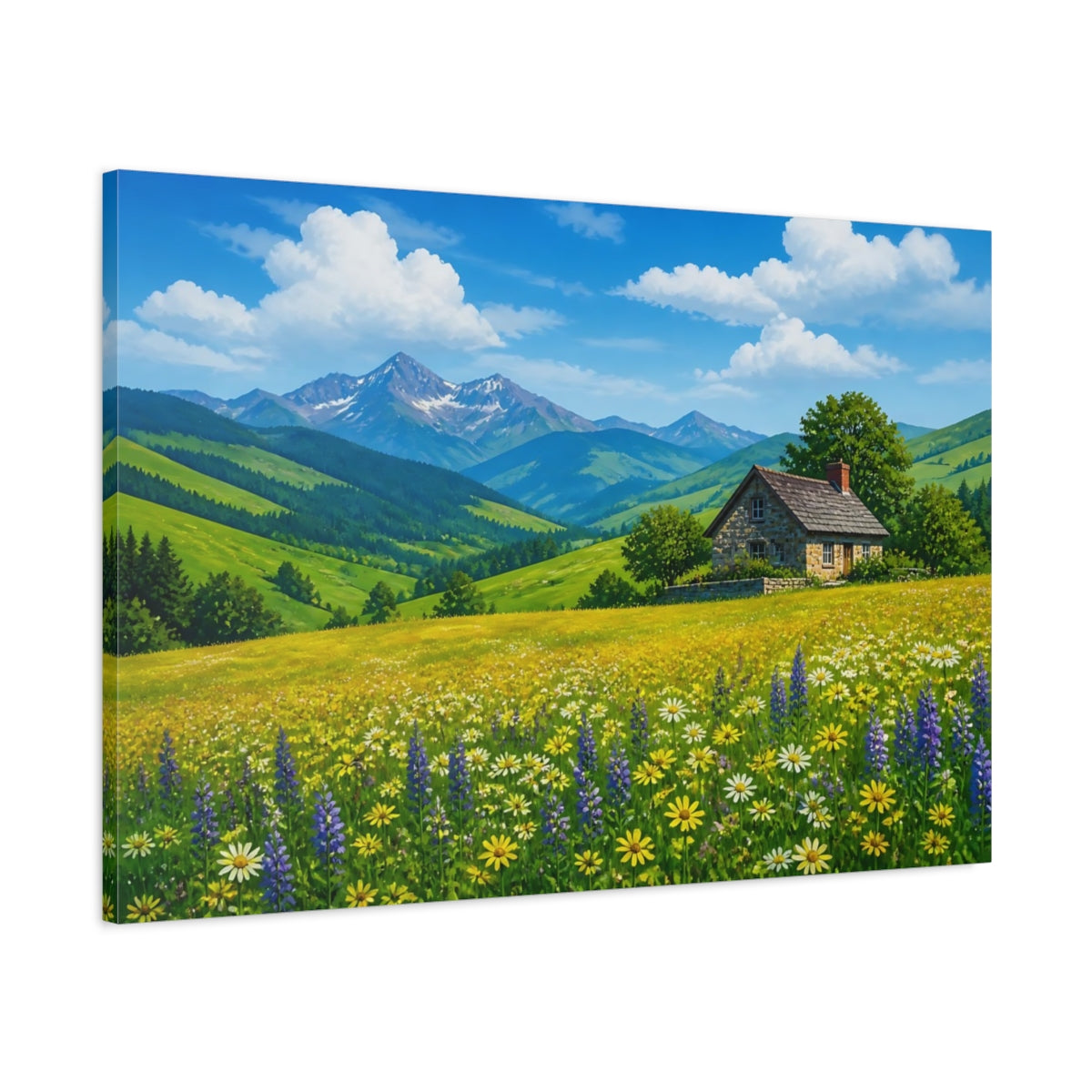 Main Mockup. Nature Mountain House Mountain House Meadow shown as stretched canvas wall art