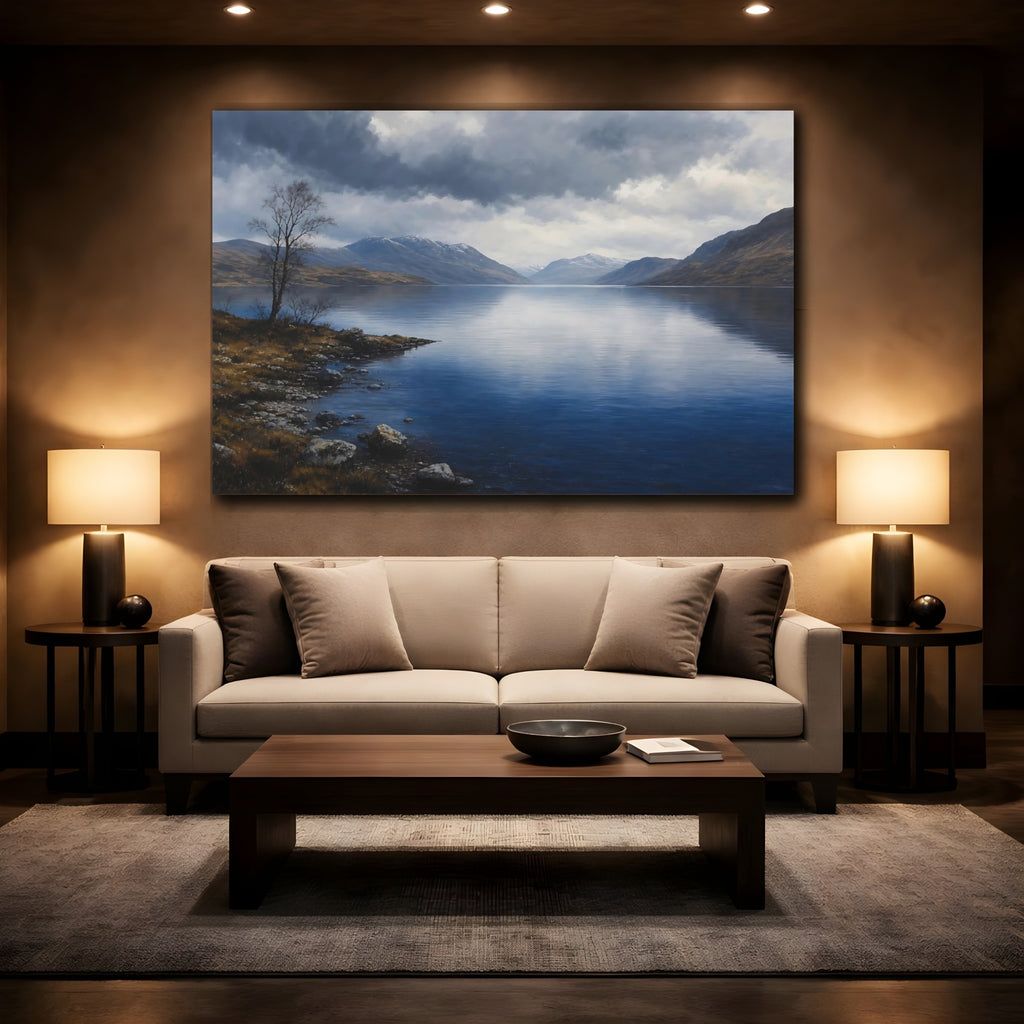 Mockup 2. Nature Mountain Lake Blue And Gray Landscape shown as canvas print