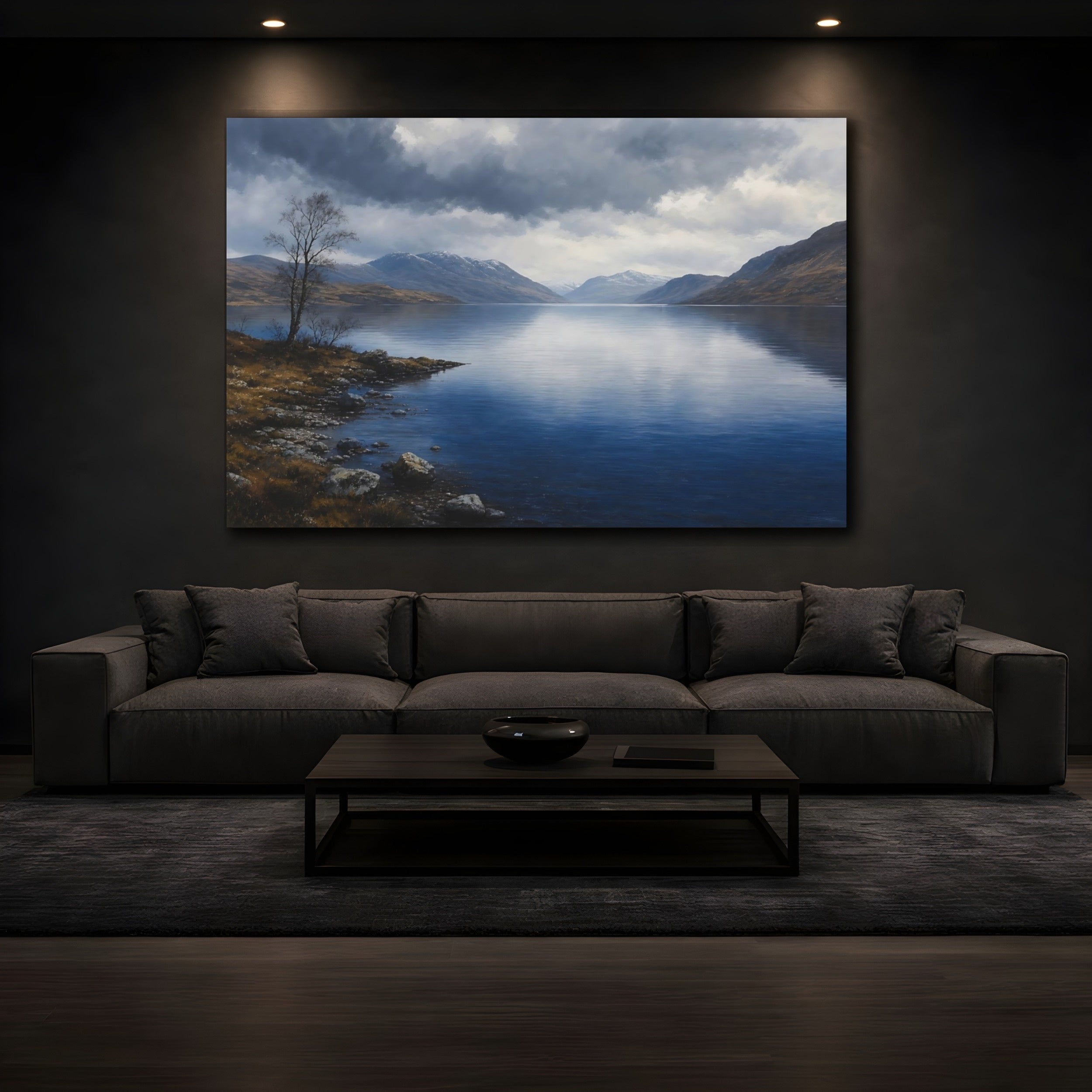 Mockup 3. Nature Mountain Lake Blue And Gray Landscape shown as canvas print
