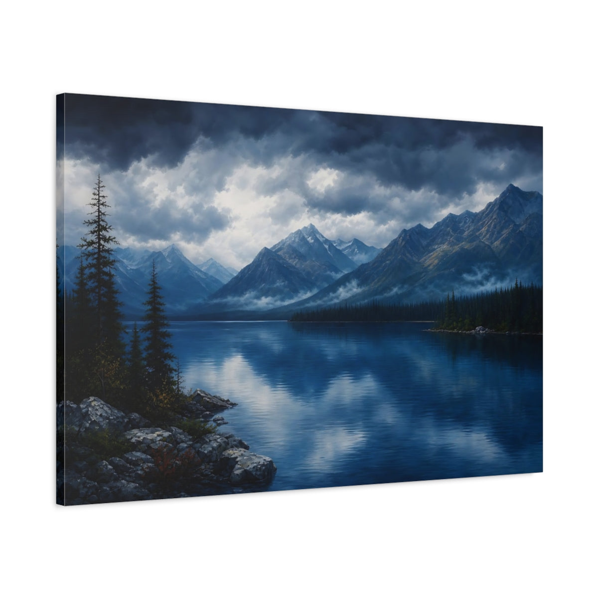 Main Mockup. Nature Mountain Lake Blue Lake Mountain shown as stretched canvas wall art