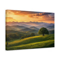 Side Mockup 4. Nature Mountain Landscape Green And Golden Landscape shown as stretched canvas wall art