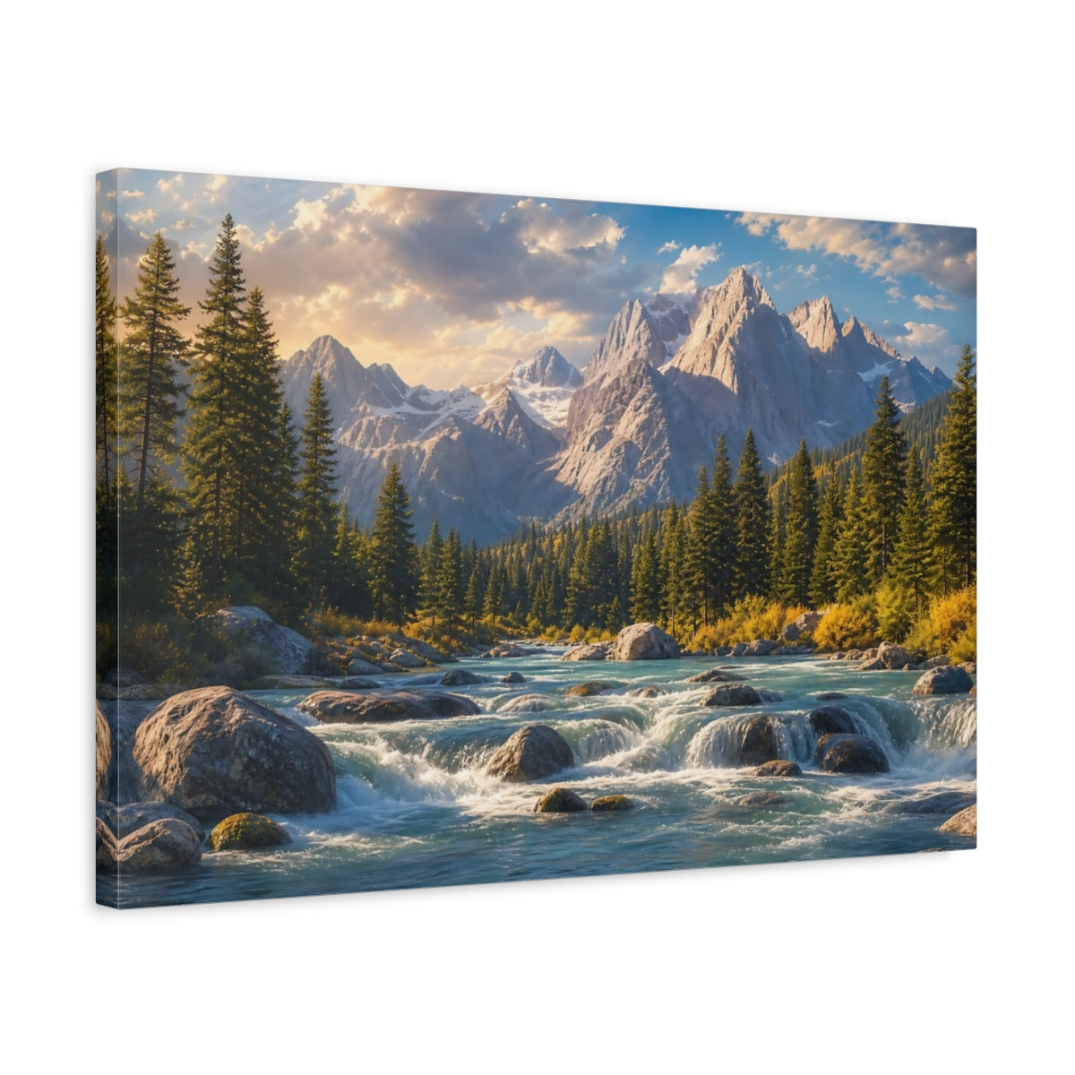 Side Mockup 3. Nature Mountain River Mountain River Scene shown as canvas print