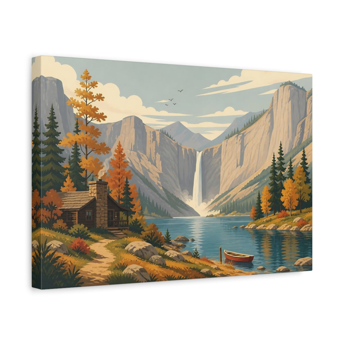 Side Mockup 4. Nature Mountain Waterfall Autumn Mountain Landscape shown as stretched canvas wall art