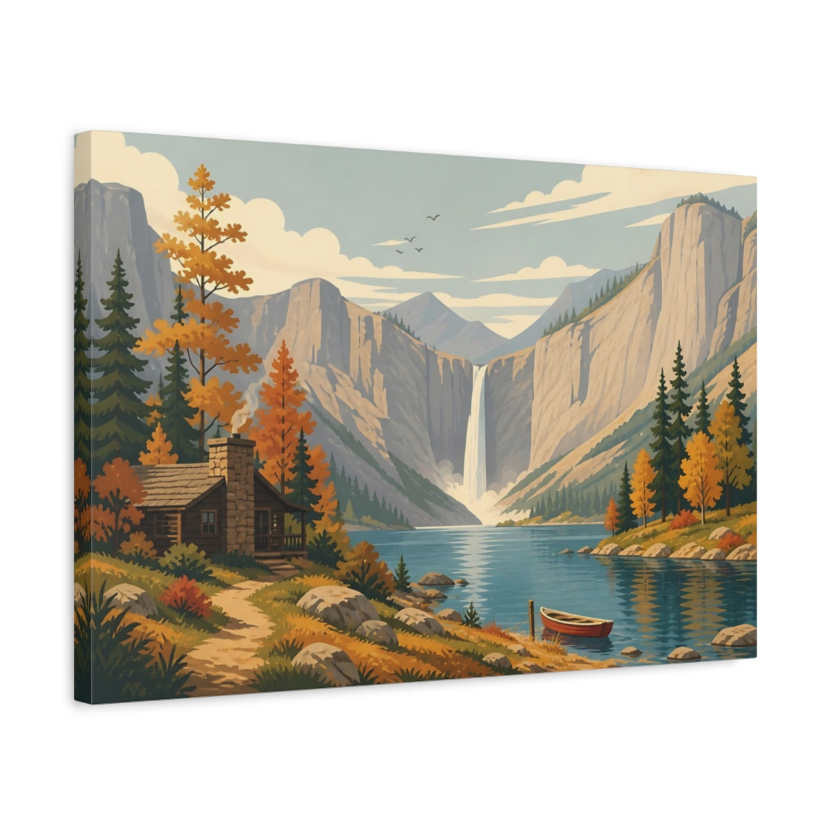 Side Mockup 3. Nature Mountain Waterfall Autumn Mountain Landscape shown as stretched canvas wall art