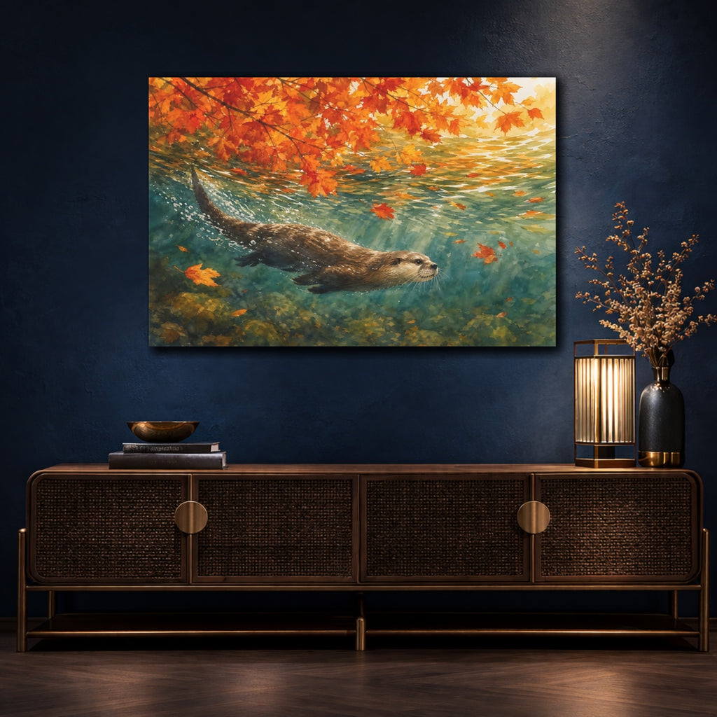 Mockup 4. Nature Otter Orange And Teal shown as canvas print