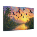 Side Mockup 4. Nature Parrots Tropical Sunset shown as canvas print