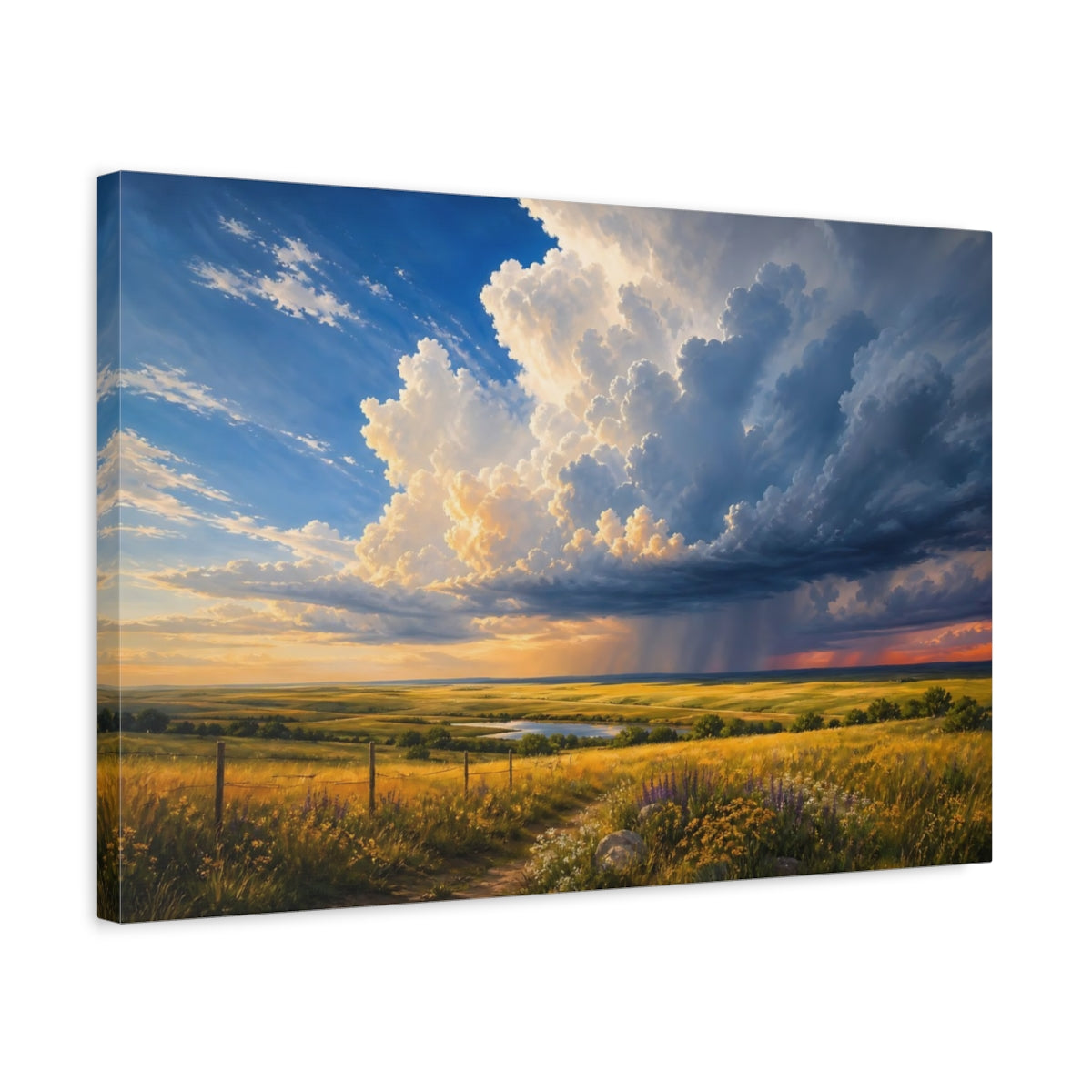 Side Mockup 3. Nature Prairie Field Blue And Gold shown as canvas print
