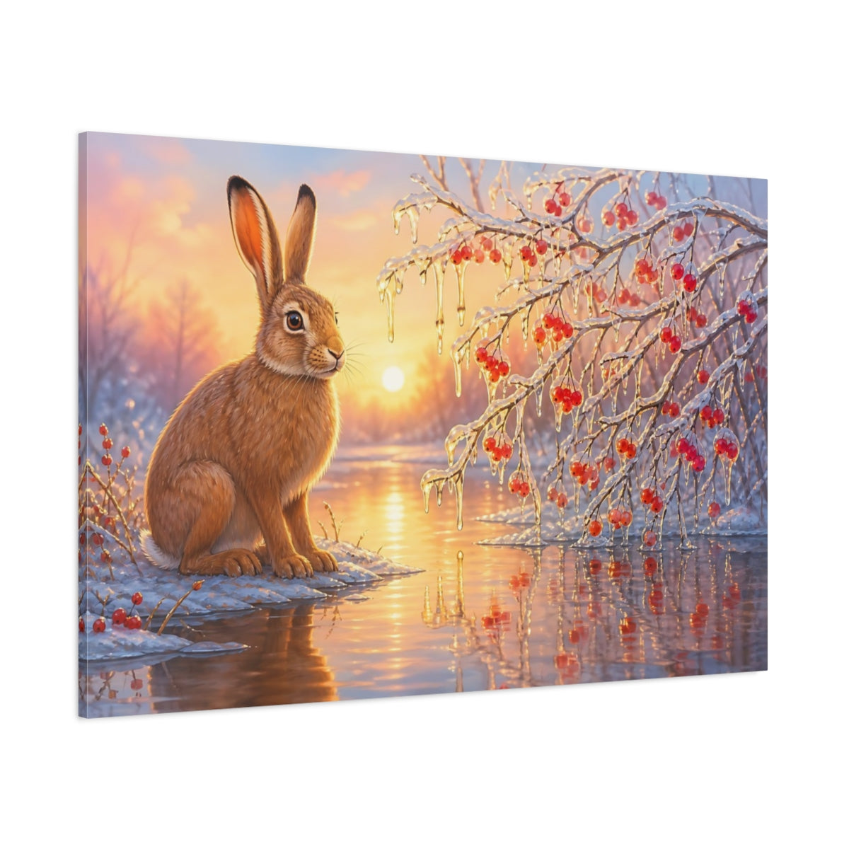 Side Mockup 1. Nature Rabbit Winter Rabbit shown as canvas print