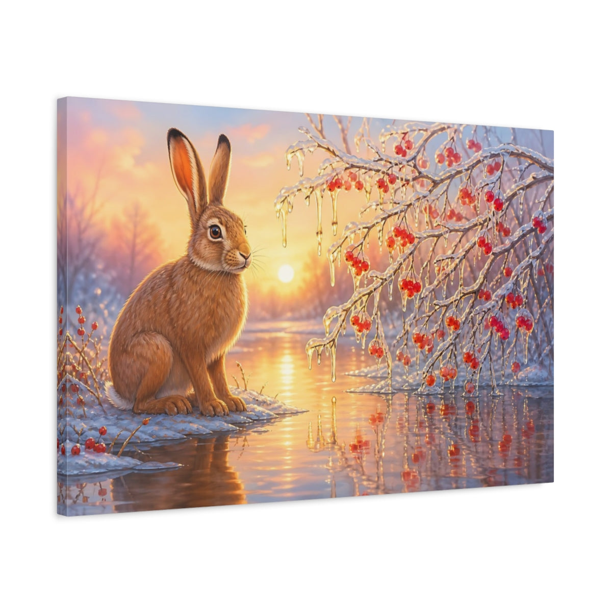 Side Mockup 2. Nature Rabbit Winter Rabbit shown as canvas print