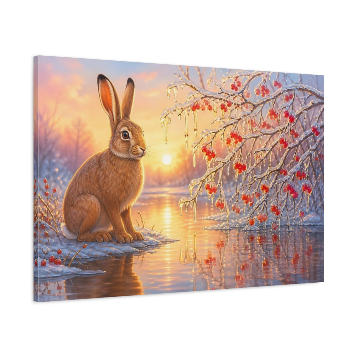 Main Mockup. Nature Rabbit Winter Rabbit shown as canvas print