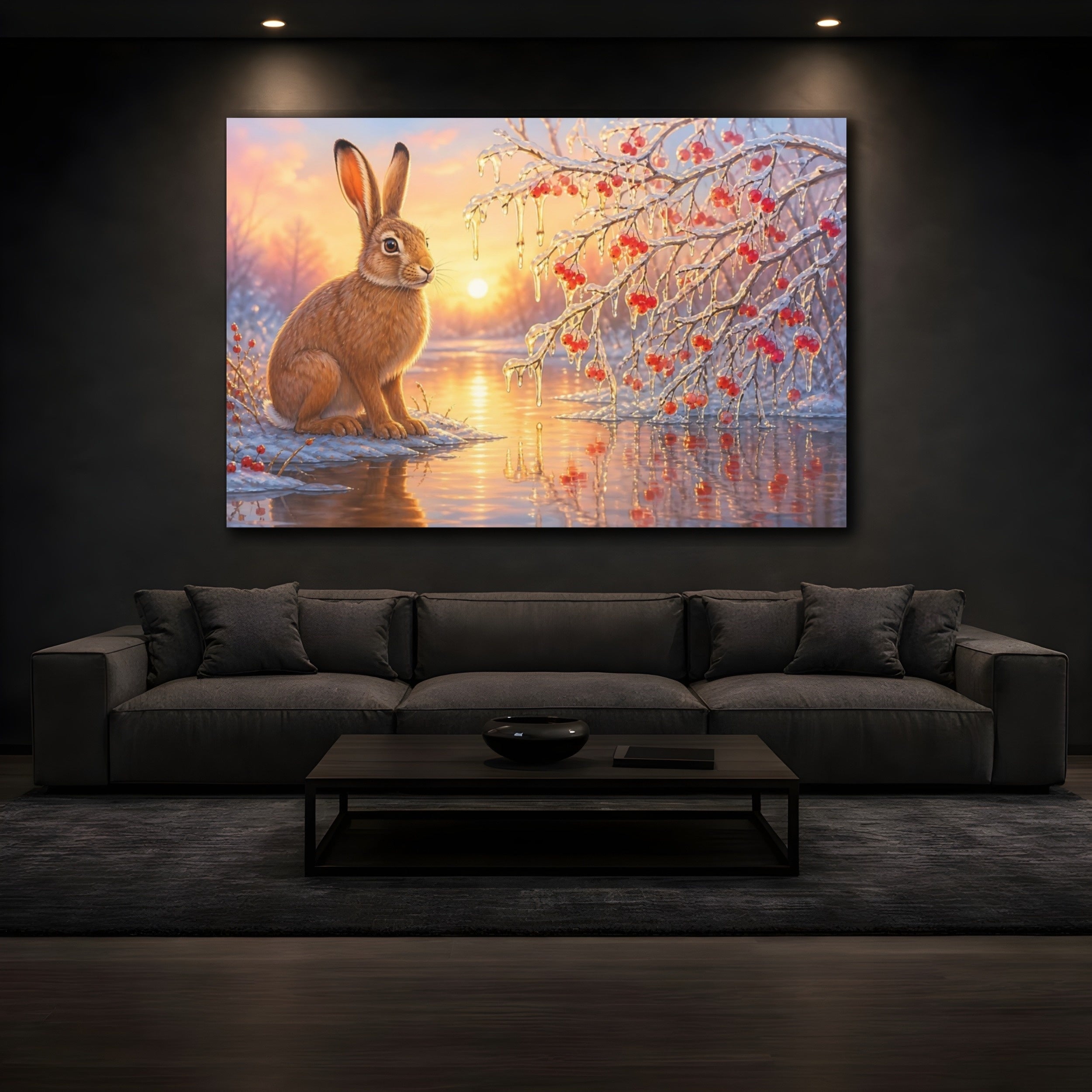 Mockup 3. Nature Rabbit Winter Rabbit shown as canvas print