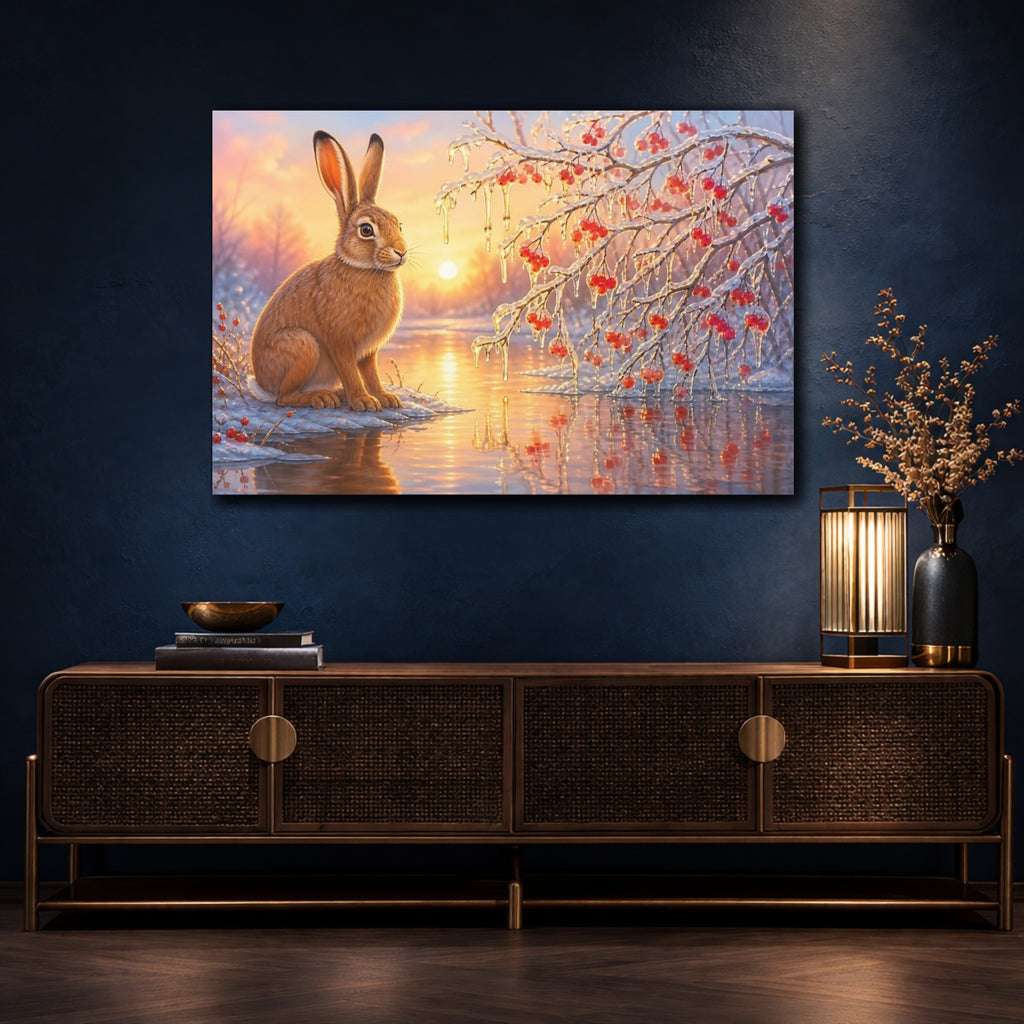 Mockup 4. Nature Rabbit Winter Rabbit shown as canvas print