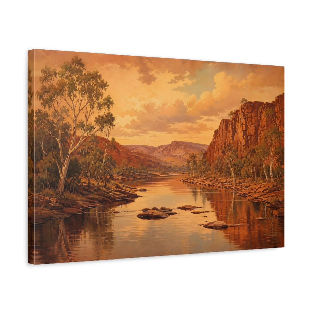 Side Mockup 3. Nature River Gorge Warm River Landscape shown as canvas print