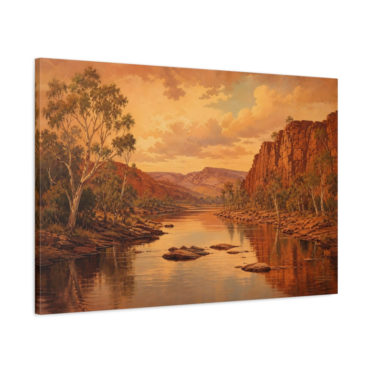 Main Mockup. Nature River Gorge Warm River Landscape shown as canvas print