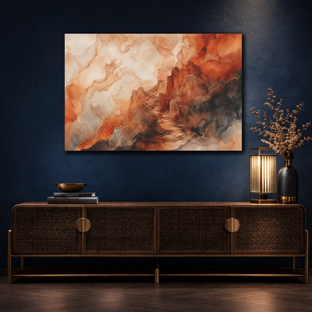 Mockup 4. Nature Rocky Path Orange And Grey Landscape shown as stretched canvas wall art