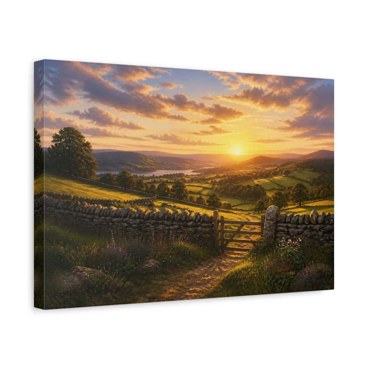 Side Mockup 4. Nature Rural Valley Golden Sunset shown as canvas print