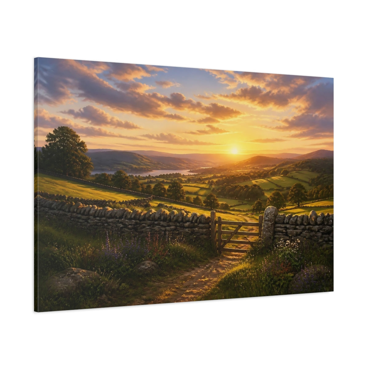 Side Mockup 1. Nature Rural Valley Golden Sunset shown as canvas print