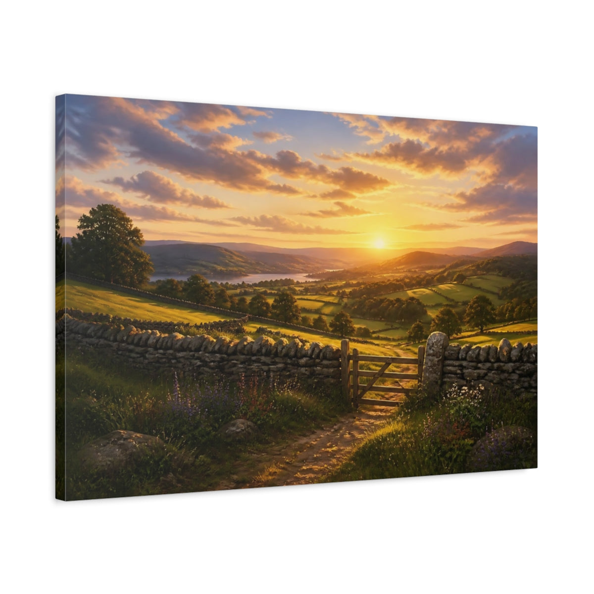 Side Mockup 2. Nature Rural Valley Golden Sunset shown as canvas print