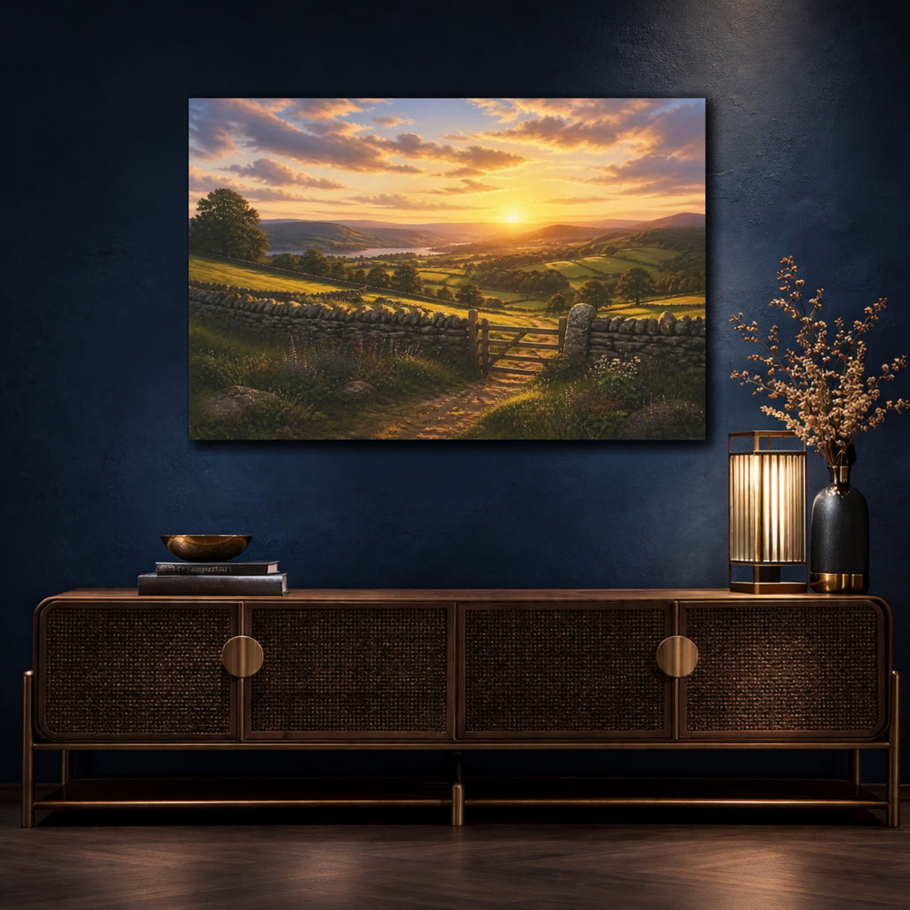 Mockup 4. Nature Rural Valley Golden Sunset shown as canvas print
