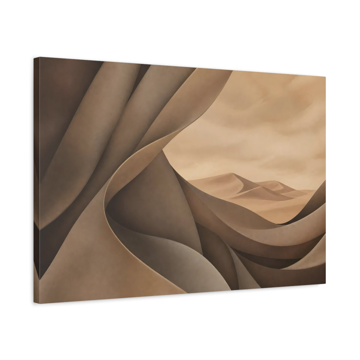 Side Mockup 2. Nature Sand Dunes Brown And Beige shown as stretched canvas wall art