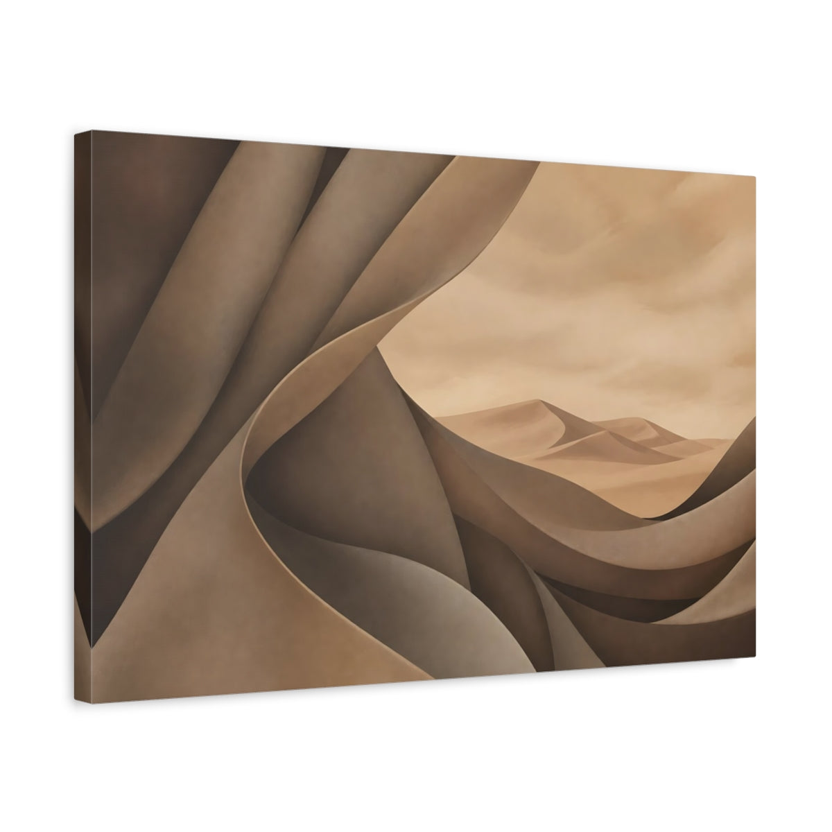 Side Mockup 3. Nature Sand Dunes Brown And Beige shown as stretched canvas wall art