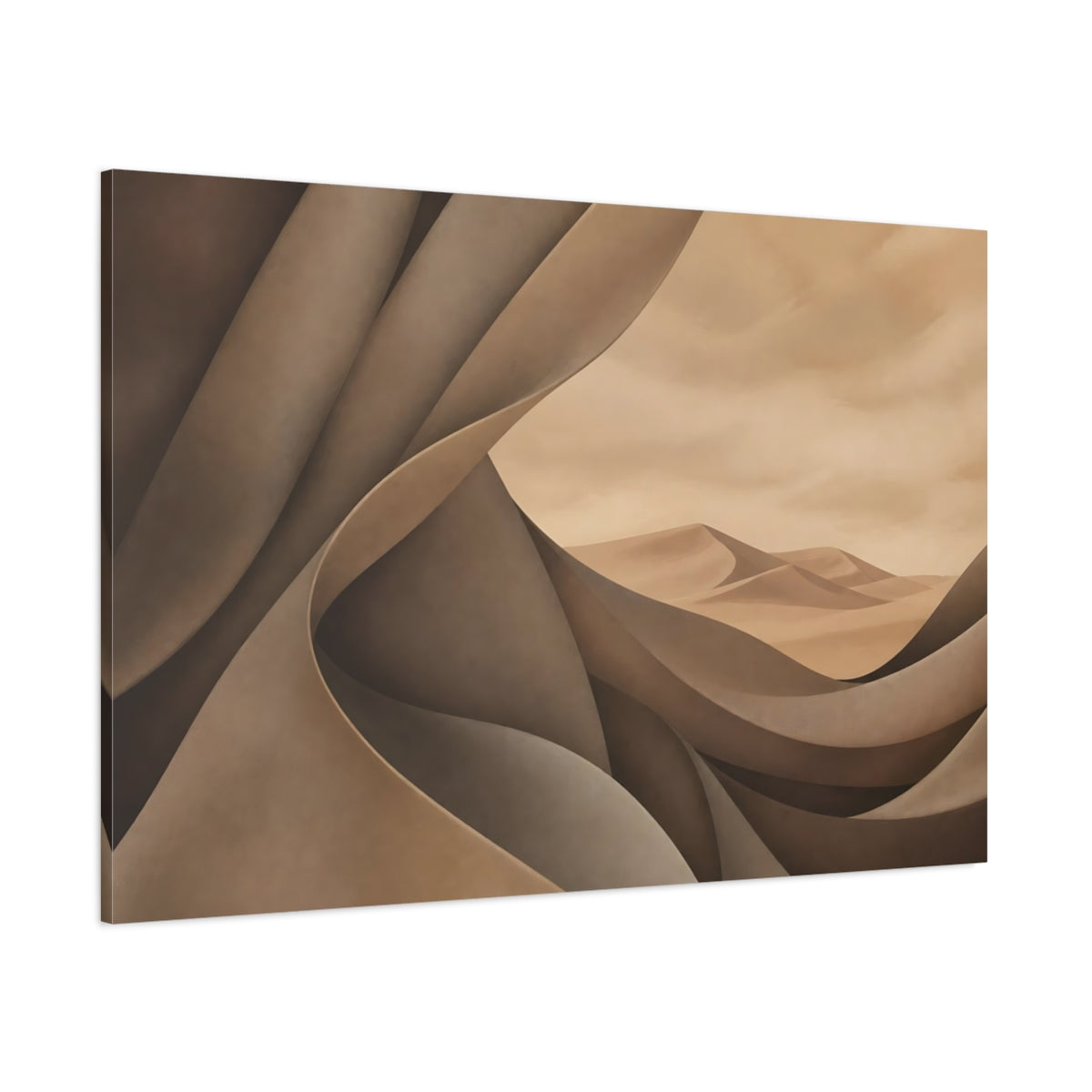 Side Mockup 1. Nature Sand Dunes Brown And Beige shown as stretched canvas wall art