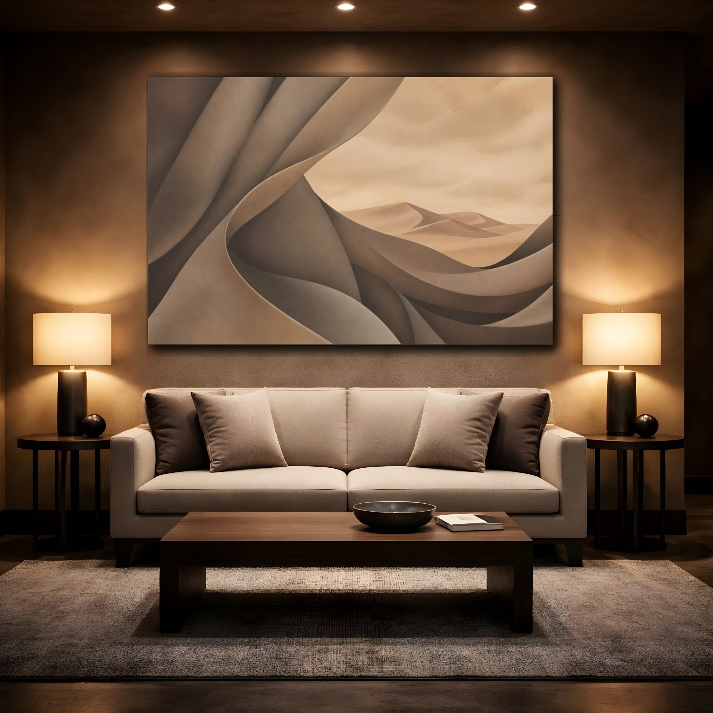Mockup 2. Nature Sand Dunes Brown And Beige shown as stretched canvas wall art