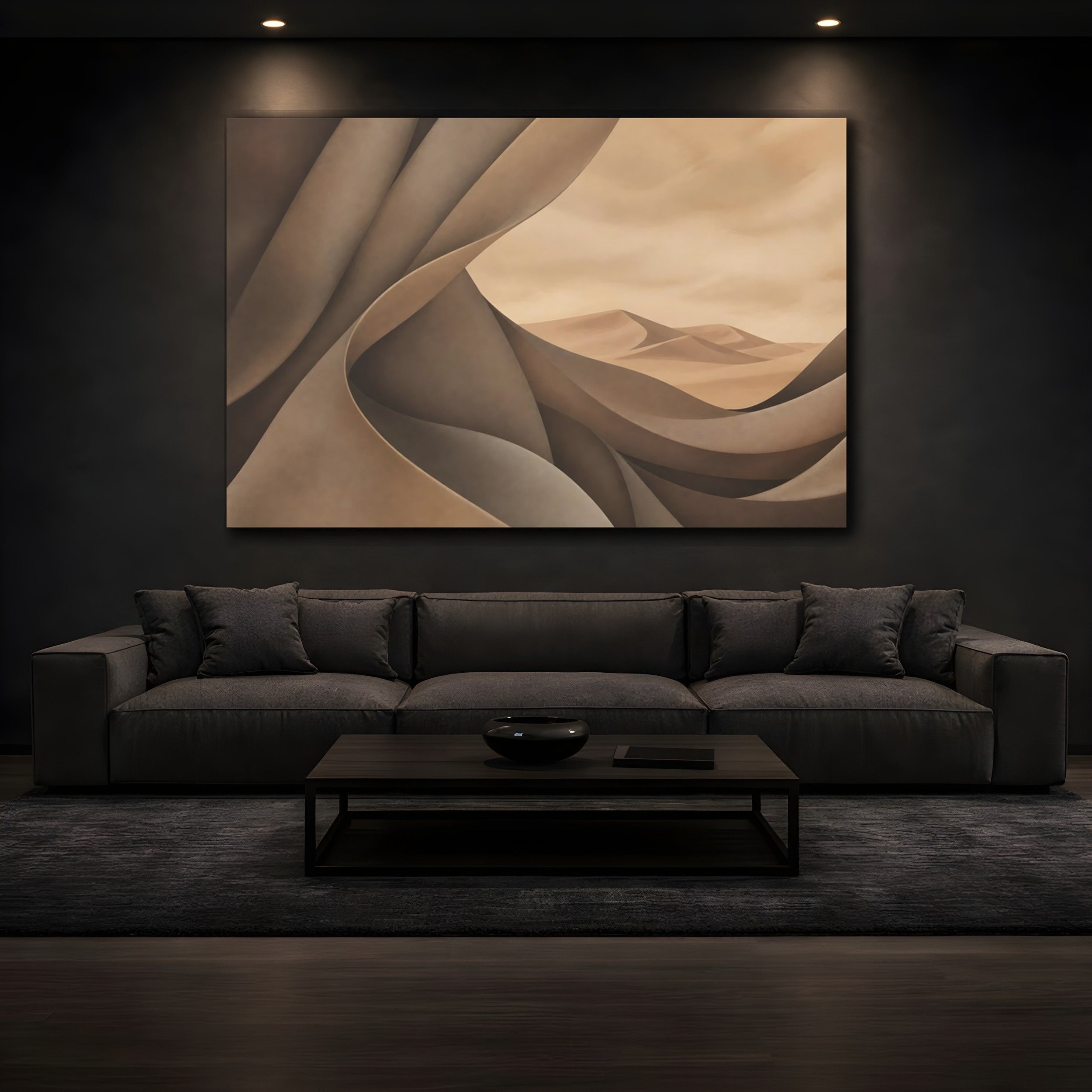Mockup 3. Nature Sand Dunes Brown And Beige shown as stretched canvas wall art