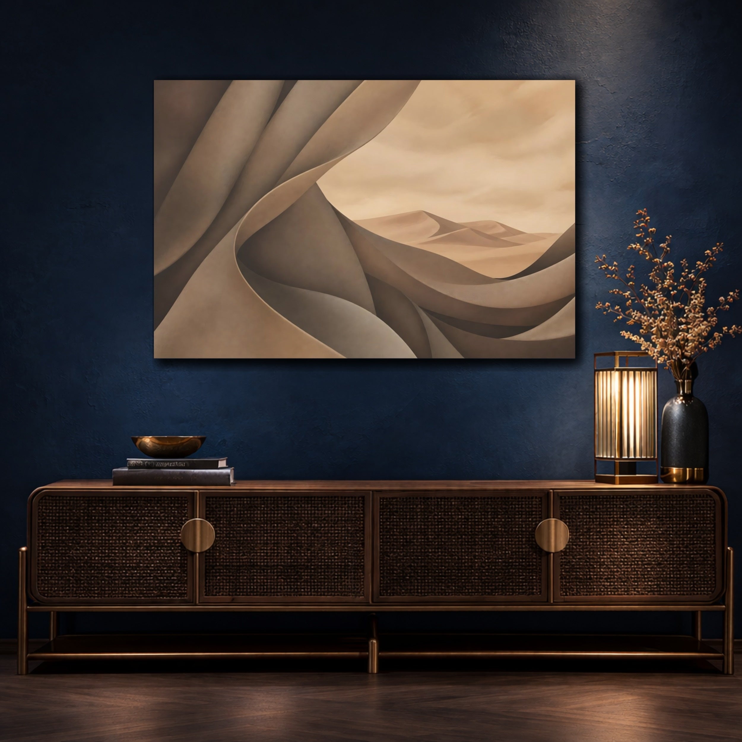 Mockup 4. Nature Sand Dunes Brown And Beige shown as stretched canvas wall art